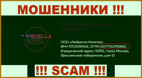 ООО Амбрелла Капитал internet мошенников Umbrella-Capital Ru зарегистрировано под этим номером регистрации - 207700295880