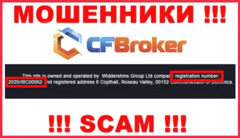 Регистрационный номер internet жуликов CF Broker, с которыми весьма рискованно совместно работать - 2020/IBC00062