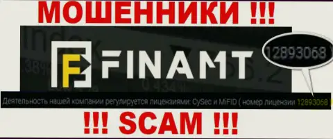 Ворюги Finamt не скрывают лицензию, опубликовав ее на веб-ресурсе, однако будьте начеку !!!