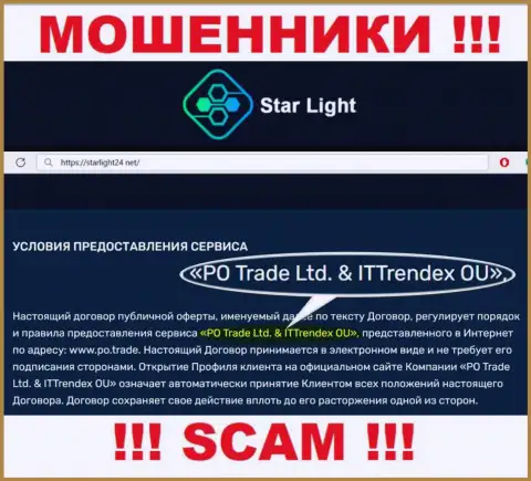 Мошенники Star Light 24 не прячут свое юр. лицо - это PO Trade Ltd end ITTrendex OU