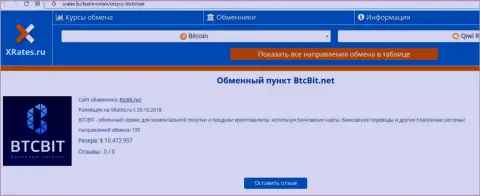 Информационная публикация об обменном online-пункте BTCBit Net на веб-сайте xrates ru
