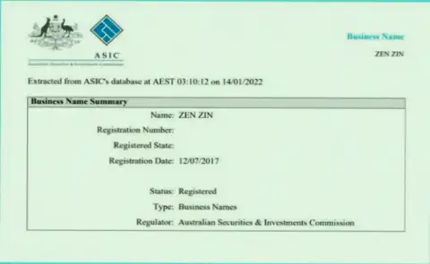 Юридическая информация о регистрации дилера Зинейра Ком