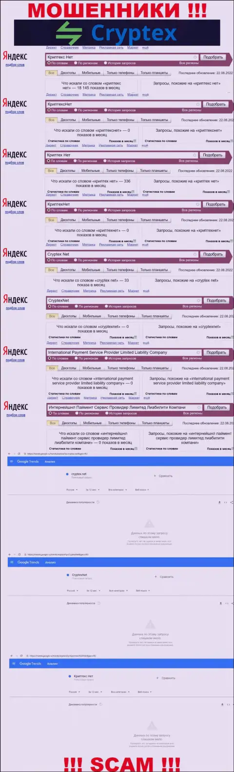 Скрин статистики online-запросов по жульнической конторе КриптексНет